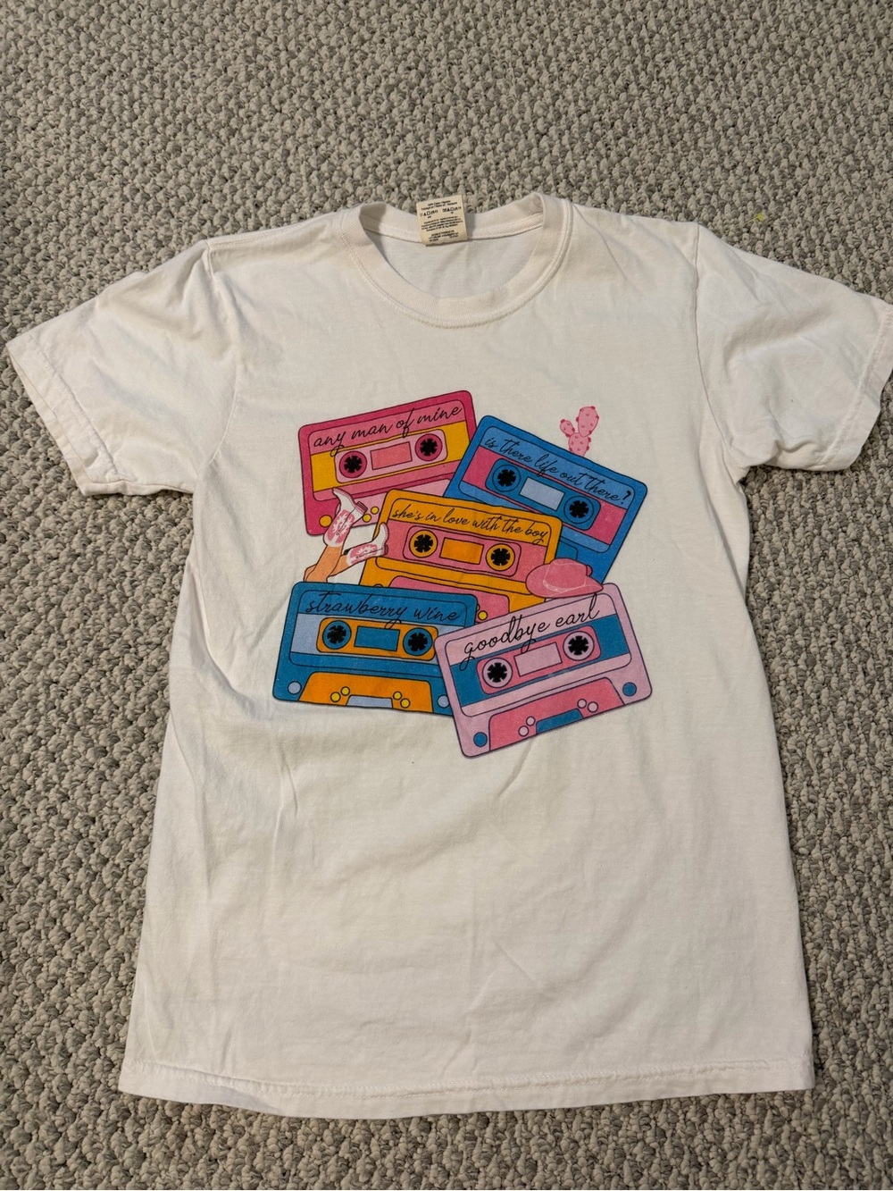 Comfort Colors White Short Sleeve Tee with Retro Cassette Stack Graphic